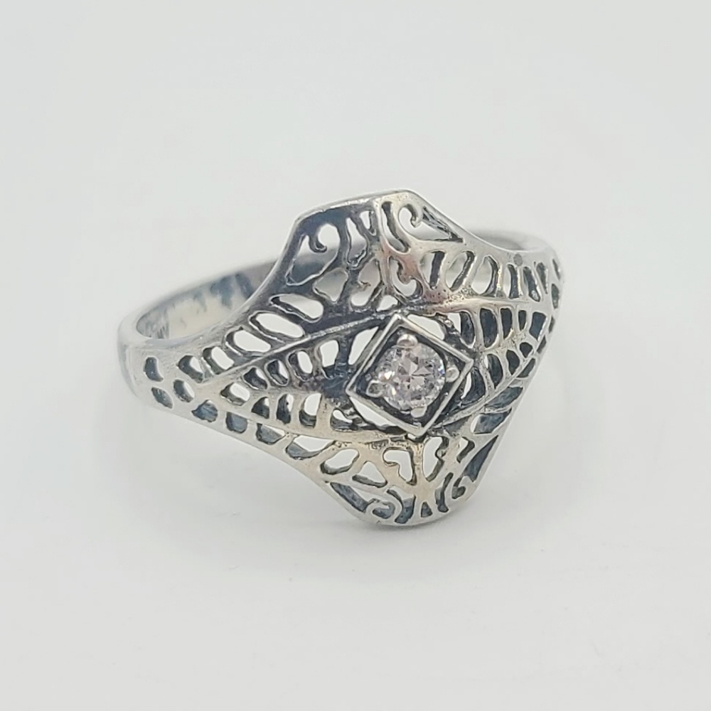 Vintage Avon 925 Sterling Silver Simulated Diamond Ring, Size 9.25